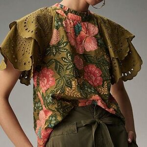 FARM Rio Olive Green Floral Blouse